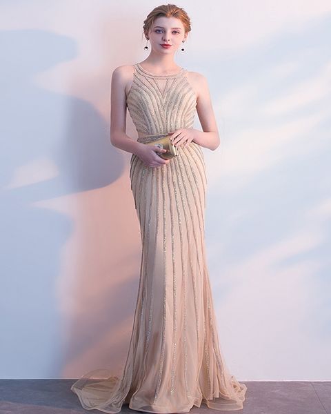 high fashion champagne evening dresses long fishtail party dresses luxurious crystal beaded mermaid prom gown, Black;red
high fashion champagne evening dresses long fishtail party dresses luxurious crystal beaded mermaid prom gown, Black;red