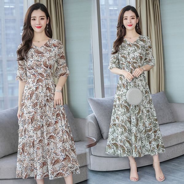2019 spring fashion printed chiffon women dress new style summer short sleeved slim simple elegant temperament female dresses, Black;gray
2019 spring fashion printed chiffon women dress new style summer short sleeved slim simple elegant temperament female dresses, Black;gray