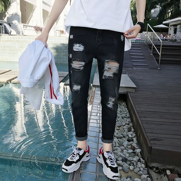 men's jeans wholesale 2021 ripped mens straight national plus size trend youth ankle length pants spring and autumn casual denim, Blue
