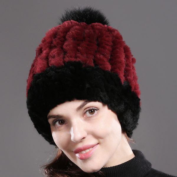 натуральный good stretch rex diy кроличья шапка женщины зима теплая трикотажная настоящий рекс кролика меховые шапки big fox меховые помпоны, Blue;gray