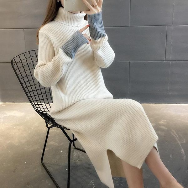 long section high collar sweater skirt new korean version of loose solid color student knit bottoming shirt, White;black
long section high collar sweater skirt new korean version of loose solid color student knit bottoming shirt, White;black