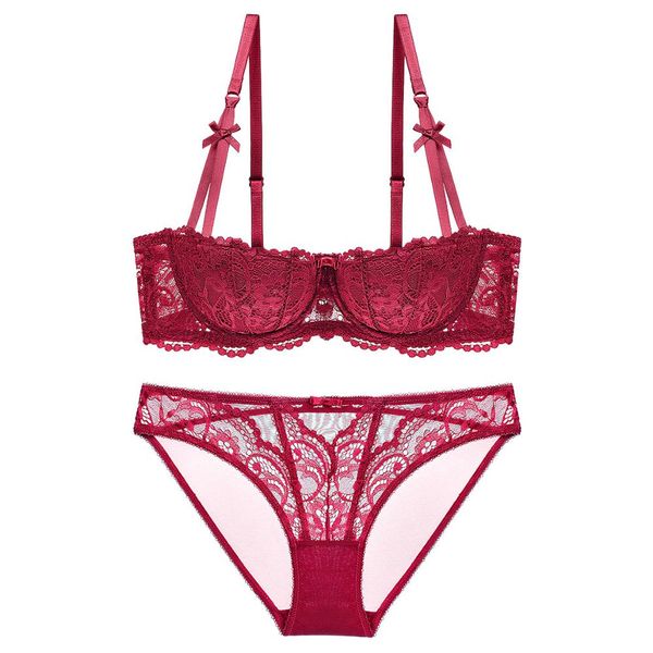 half cup summer women lace bra sets adjusted up thin cup lingerie wedding white bra and brief set temptation underwear, Red;black 
half cup summer women lace bra sets adjusted up thin cup lingerie wedding white bra and brief set temptation underwear, Red;black