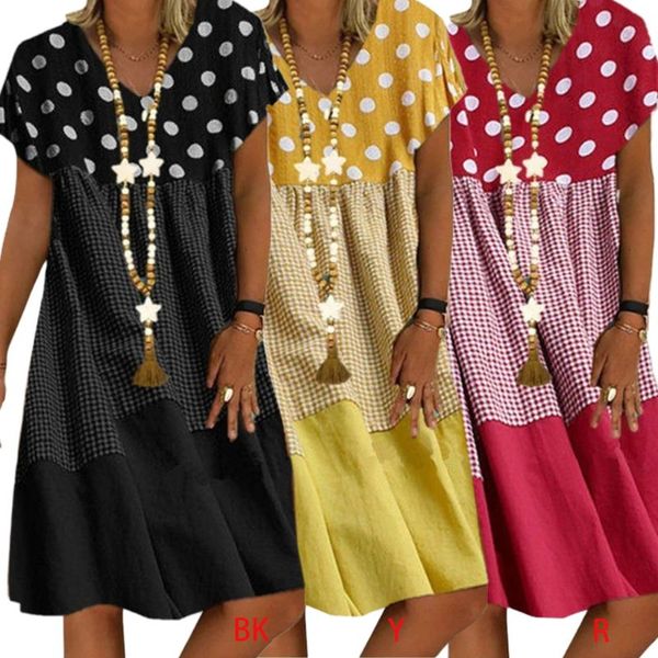 women short sleeves v-neck loose midi dress plaid polka dot patchwork sundress x5xa, Black;gray
women short sleeves v-neck loose midi dress plaid polka dot patchwork sundress x5xa, Black;gray