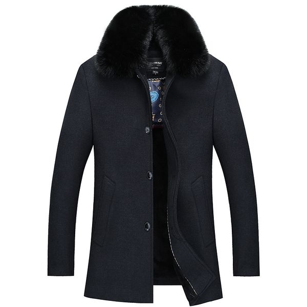 2018 winter collection wool blend coat men faux fur turn down collar thickening fleece lining outerwear, Black
2018 winter collection wool blend coat men faux fur turn down collar thickening fleece lining outerwear, Black