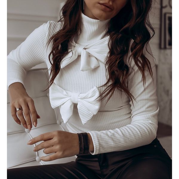 women's bow turtleneck warm slim sweater knited pullover female long sleeve solid color casual, White;black
women's bow turtleneck warm slim sweater knited pullover female long sleeve solid color casual, White;black