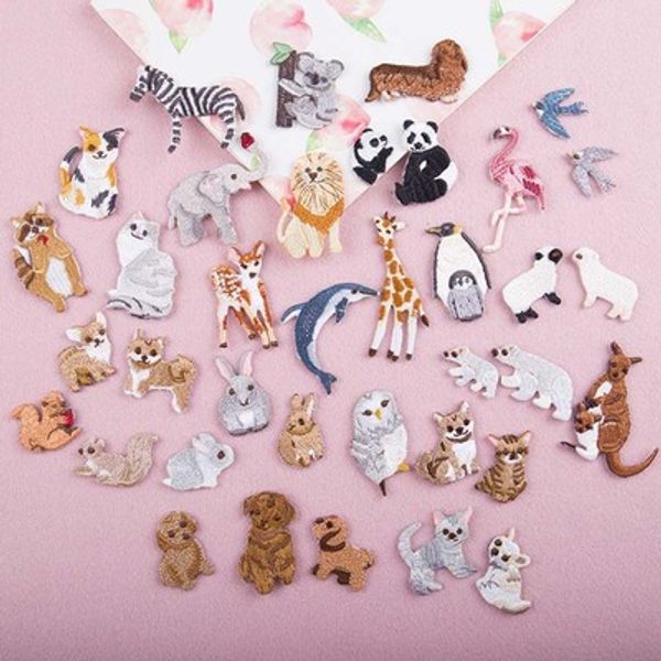 40pcs random various animals (37 kinds)patches for clothing iron on embroidered sew applique cute patch fabric badge diy apparel accessories, Black