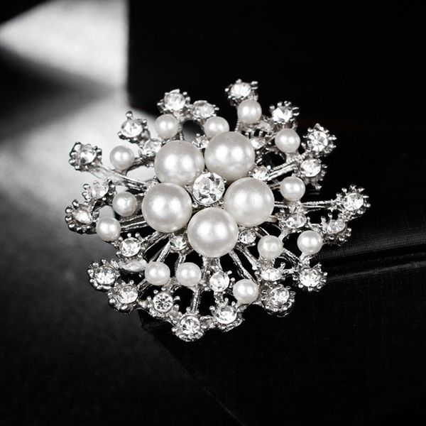 fashion bride wedding pearl crystal flower brooches pins shirts jackets coat lapel decor women girl jewelry, Gray