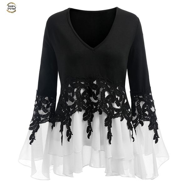 plus size applique layered blouse women blouses fall new fashions v neck long floral sleeves ladies blusas clothing, White
plus size applique layered blouse women blouses fall new fashions v neck long floral sleeves ladies blusas clothing, White