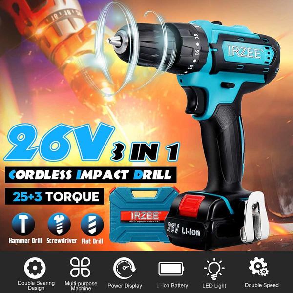 electric screwdriver cordless drill impact drill led light power driver 26v max dc lithium-ion battery 35nm 2-speed power tools
electric screwdriver cordless drill impact drill led light power driver 26v max dc lithium-ion battery 35nm 2-speed power tools
