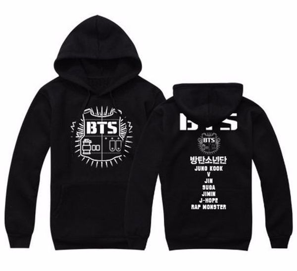 speed sell tong autumn/winter foreign trade new bts letters printing long sleeve with add wool fleece hat, Black 
speed sell tong autumn/winter foreign trade new bts letters printing long sleeve with add wool fleece hat, Black