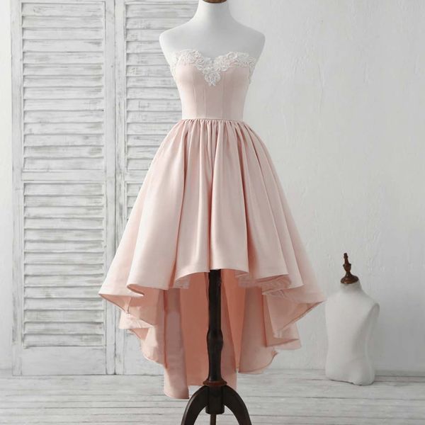 attractive strapless pink evening dresses a line lace appliques short prom dresses hi-lo satin evening gowns with zipper up back, Black
attractive strapless pink evening dresses a line lace appliques short prom dresses hi-lo satin evening gowns with zipper up back, Black