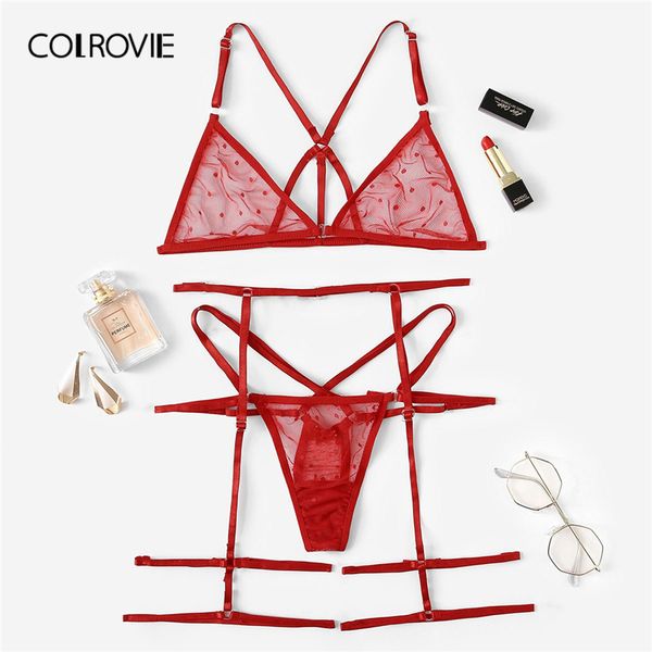 colrovie red harness sheer garter lingerie set women intimates 2019 summer see through bra and panties underwear set, Red;black
colrovie red harness sheer garter lingerie set women intimates 2019 summer see through bra and panties underwear set, Red;black