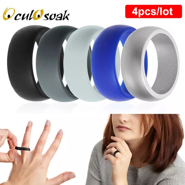 8mm grade silicone ring stylish sports jewelry rubber finger rings for exercising party engagement couples men wedding band, Slivery;golden