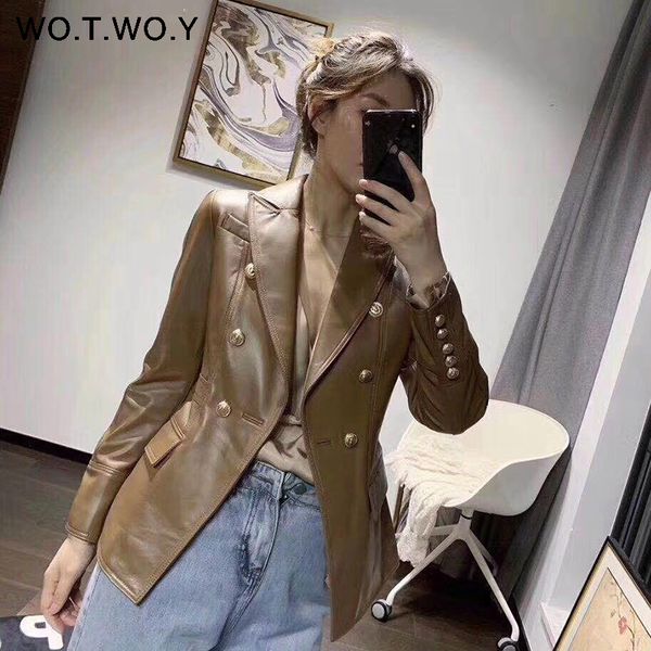 wotwoy office lady artificial leather women coat 2019 button pockets turn down collar female jackets fashion women clothes, Black 
wotwoy office lady artificial leather women coat 2019 button pockets turn down collar female jackets fashion women clothes, Black