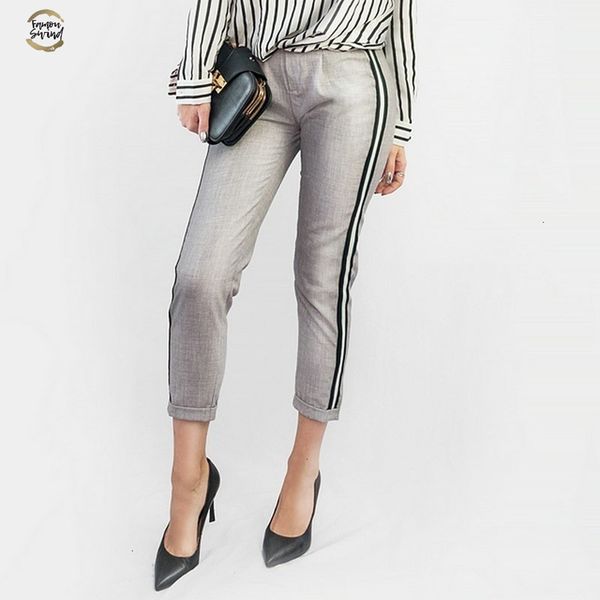 elegant women side stripe black pants elastic waist ladies autumn casual green gray korean fashion trousers mujer hy81, Black;white
elegant women side stripe black pants elastic waist ladies autumn casual green gray korean fashion trousers mujer hy81, Black;white