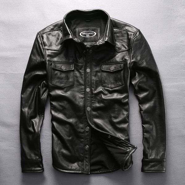 2019 men's genuine leather shirt thick leather cowskin jacket men lapel collar slim real jacket, Black
2019 men's genuine leather shirt thick leather cowskin jacket men lapel collar slim real jacket, Black