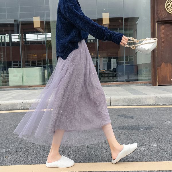 2019 autumn and winter new mesh skirt korean version of the sweet beaded fringed long skirt high waist slim pleated women, Black
2019 autumn and winter new mesh skirt korean version of the sweet beaded fringed long skirt high waist slim pleated women, Black