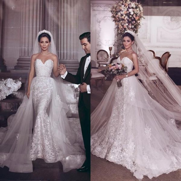 2019 new mermaid wedding dresses lace appliques beads sleeveless sweetheart open back with detachable train plus size bridal gowns, White
2019 new mermaid wedding dresses lace appliques beads sleeveless sweetheart open back with detachable train plus size bridal gowns, White