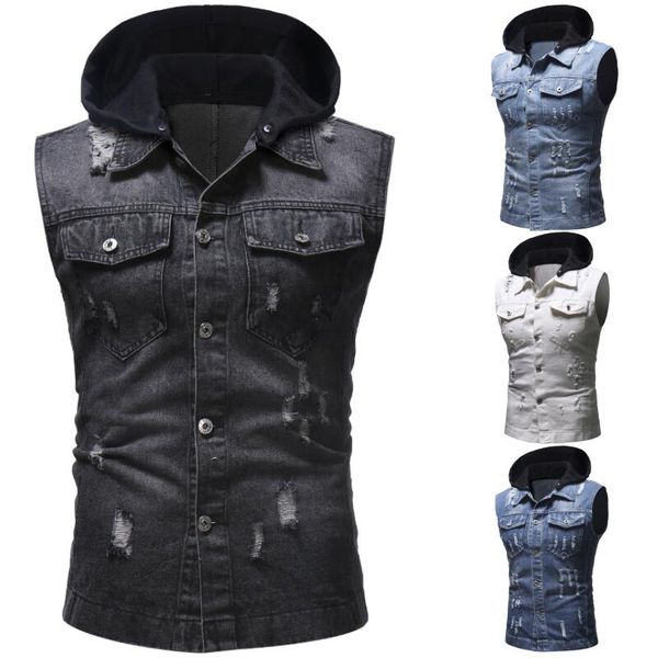 men's vests clothing spring product single breasted hooded vest coat, Black;white
men's vests clothing spring product single breasted hooded vest coat, Black;white