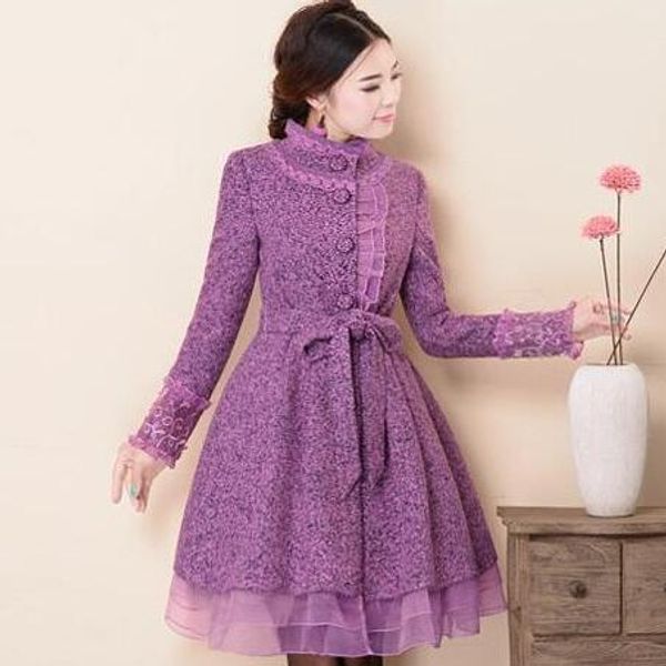 2017 autumn winter fashion women's sweet wool coat woolen lady stand collar outerwear, Black
2017 autumn winter fashion women's sweet wool coat woolen lady stand collar outerwear, Black