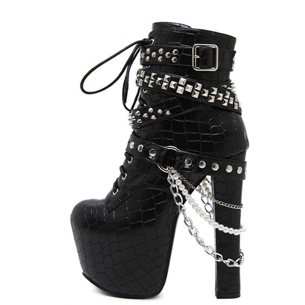 zip metal chains rivet motorcycle boots women shoes super high heels platform ankle boots punk rock gothic biker, Black
zip metal chains rivet motorcycle boots women shoes super high heels platform ankle boots punk rock gothic biker, Black