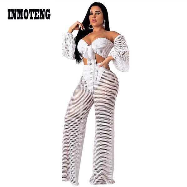 inmoteng mesh beach 2 piece set women off shoulder bandage wide leg pants hollow out fashion loose beach two piece set, White
inmoteng mesh beach 2 piece set women off shoulder bandage wide leg pants hollow out fashion loose beach two piece set, White