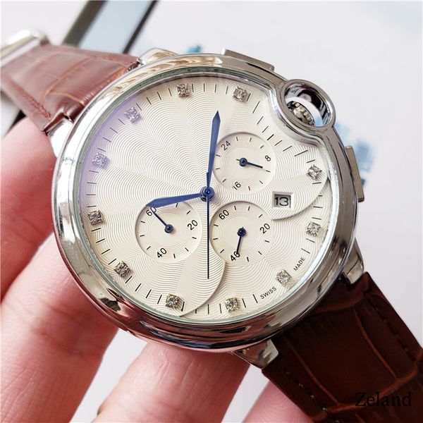 swiss brand fashion mens watches leather strap quartz movement ballon all dial work chronograph watch bleu waterproof designer de wristwatch, Slivery;brown
swiss brand fashion mens watches leather strap quartz movement ballon all dial work chronograph watch bleu waterproof designer de wristwatch, Slivery;brown