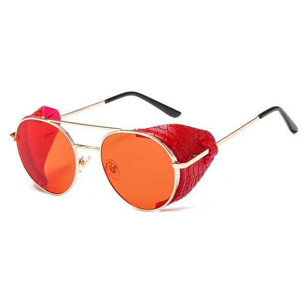 retro steampunk sunglasses women men metal punk sunglasses vintage leather side shield round gradient eyewear uv400, White;black
retro steampunk sunglasses women men metal punk sunglasses vintage leather side shield round gradient eyewear uv400, White;black