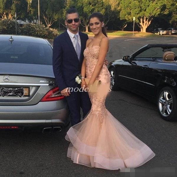 stuning blush pink mermaid prom dresses with luxury lace applique beaded long sweep train zipper back tiered skirt evening party gowns, Black
stuning blush pink mermaid prom dresses with luxury lace applique beaded long sweep train zipper back tiered skirt evening party gowns, Black