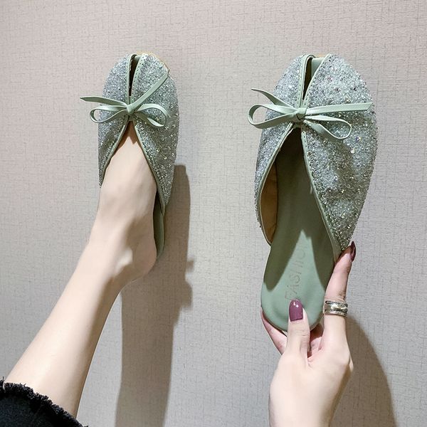 women mules flat slippers designers bow cute round toe outside dress casual shoes woman sandals summer female beach slides green, Black 
women mules flat slippers designers bow cute round toe outside dress casual shoes woman sandals summer female beach slides green, Black