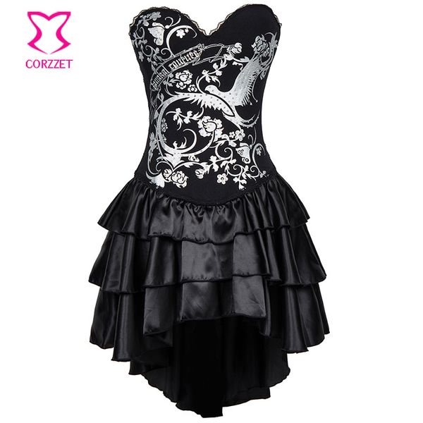 cotton phoenix print steampunk black corset dress overbust lolita burlesque dress bustiers and corsets plus size corselet, Black;white
cotton phoenix print steampunk black corset dress overbust lolita burlesque dress bustiers and corsets plus size corselet, Black;white