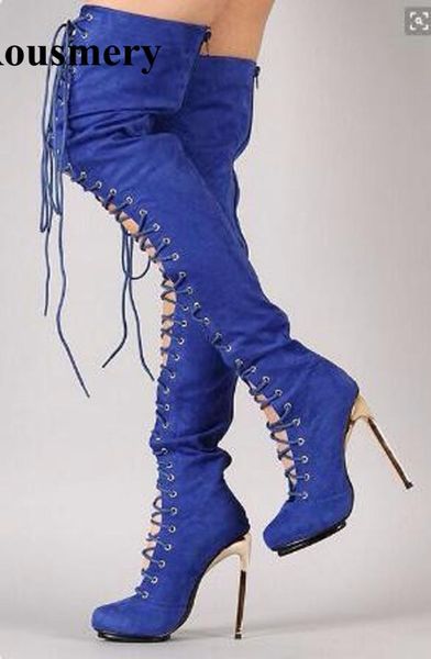 selling women round toe suede leather lace-up over knee high heel boots stiletto heel cut-out long gladiator boots, Black
selling women round toe suede leather lace-up over knee high heel boots stiletto heel cut-out long gladiator boots, Black