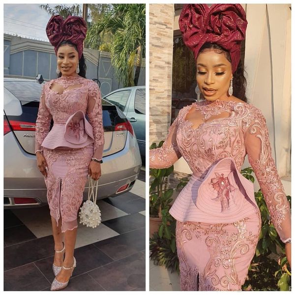 2020 pink aso ebi arabic lace cocktail dresses crew long sleeves sheath prom dresses knee length formal party bridesmaid pageant gowns
2020 pink aso ebi arabic lace cocktail dresses crew long sleeves sheath prom dresses knee length formal party bridesmaid pageant gowns