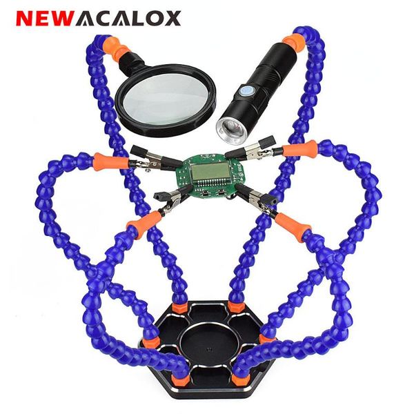 newacalox third hand soldering pcb holder tool six arms helping hands with magnifying glass lens usb charge mini led
newacalox third hand soldering pcb holder tool six arms helping hands with magnifying glass lens usb charge mini led
