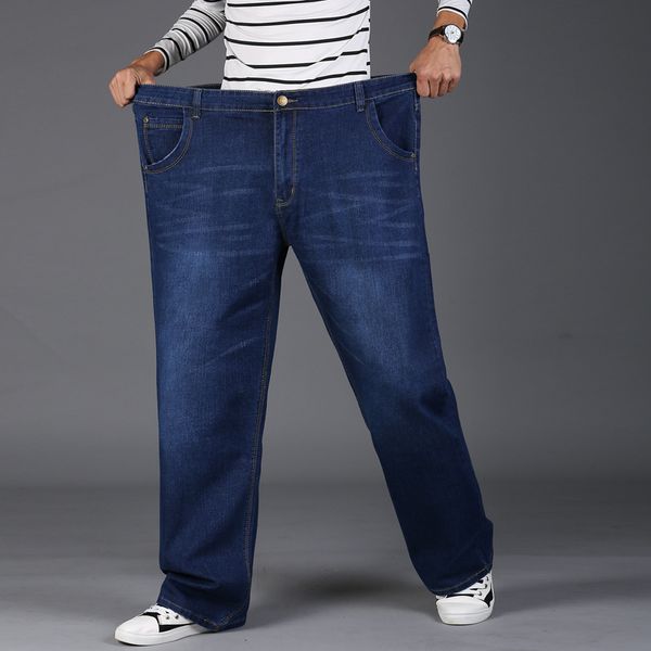 big size men jeans 28-50 classic straight jeans male elastic loose casual denim trousers brand pants black-blue
