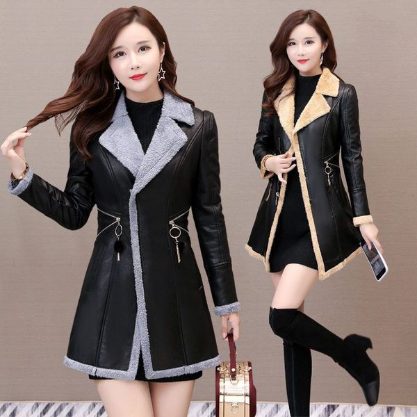 thicken leather women's long section new korean version of the self-cultivation plus velvet pu leather windbreaker fur one coat, Black
thicken leather women's long section new korean version of the self-cultivation plus velvet pu leather windbreaker fur one coat, Black
