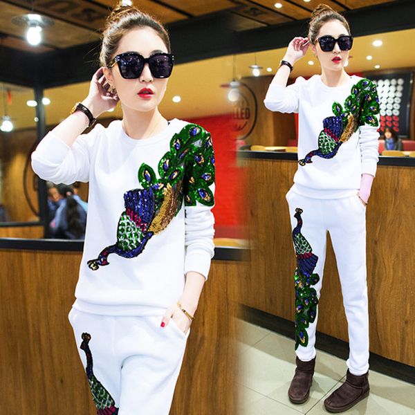 2018 Spring and Summer Female Suit Peacock Trousers S With Sequins Women's Tracksuits Thin Pullover jogging suit
2018 Spring and Summer Female Suit Peacock Trousers S With Sequins Women's Tracksuits Thin Pullover jogging suit