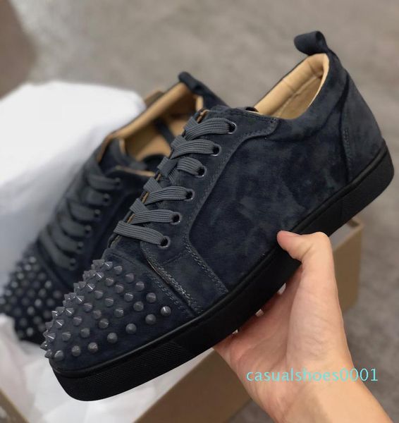 red bottom designer shoes low cut suede spikes men shoes luxury shoes genuine leather for men women designer sneakers ac01, Black