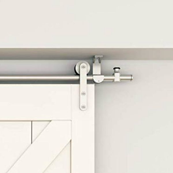 5-8ft brushed stainless steel ceiling mount wood sliding barn door hardware rolling track set kit