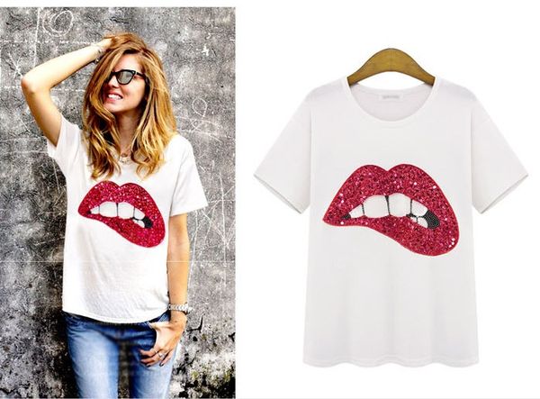 2019 fashion designer 100% cotton t-shirts for women girls plus size short sleeve casual tshirts lips printed tees, White
2019 fashion designer 100% cotton t-shirts for women girls plus size short sleeve casual tshirts lips printed tees, White