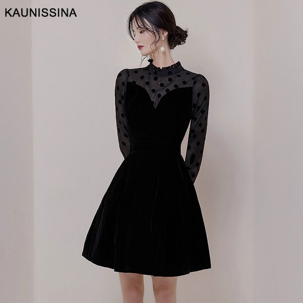 kaunissina elegant cocktail dress polka dot velvet patchwork black party gown long sleeve high neck formal banquet proms vestido, White;black
kaunissina elegant cocktail dress polka dot velvet patchwork black party gown long sleeve high neck formal banquet proms vestido, White;black