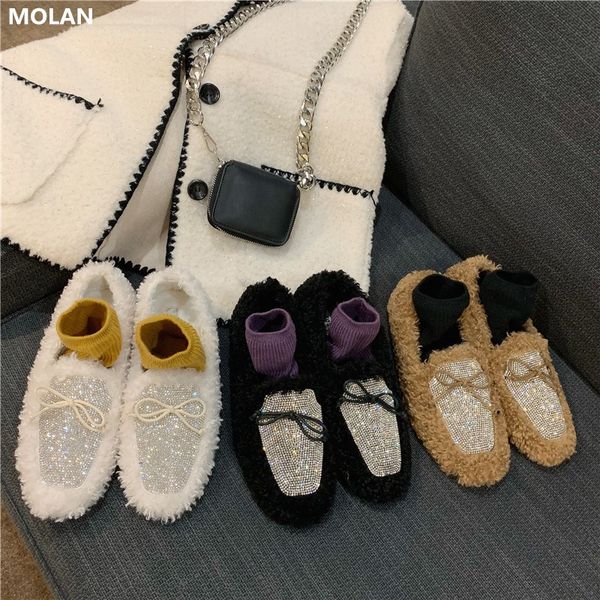 molan brand designers 2019 winter luxury bling rhinestone butterfly-knot soft warm hair flats shoes women slip on loafers, Black
molan brand designers 2019 winter luxury bling rhinestone butterfly-knot soft warm hair flats shoes women slip on loafers, Black