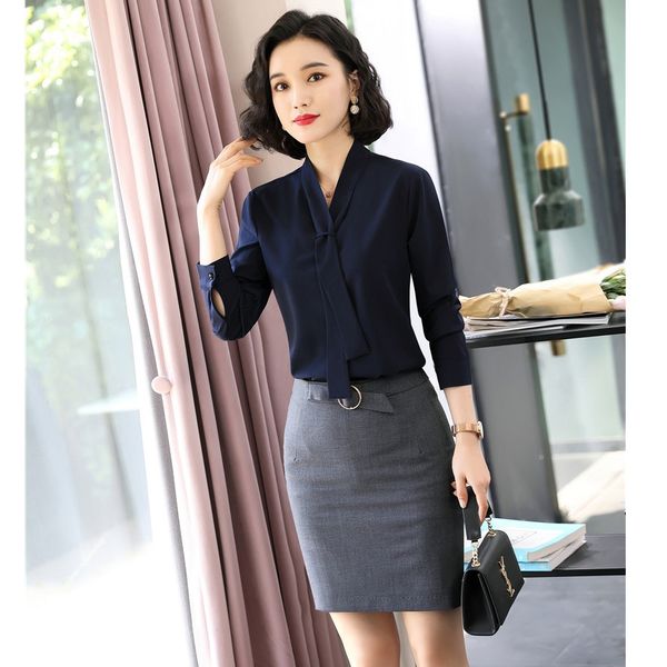 ladies blouses women work suits 2 piece skirt and sets long sleeve office clothes, White
ladies blouses women work suits 2 piece skirt and sets long sleeve office clothes, White