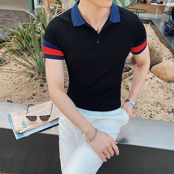 2020 summer men's short-sleeved shirt color matching british styleslim t-shirt men's cotton casual lapel shirt, White;black
2020 summer men's short-sleeved shirt color matching british styleslim t-shirt men's cotton casual lapel shirt, White;black