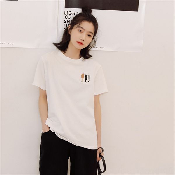 2020 cute cat pattern embroidery simple loose slim versatile cotton short-sleeved t-shirt female 2020 cute cat pattern embroidery simple loo, White
2020 cute cat pattern embroidery simple loose slim versatile cotton short-sleeved t-shirt female 2020 cute cat pattern embroidery simple loo, White