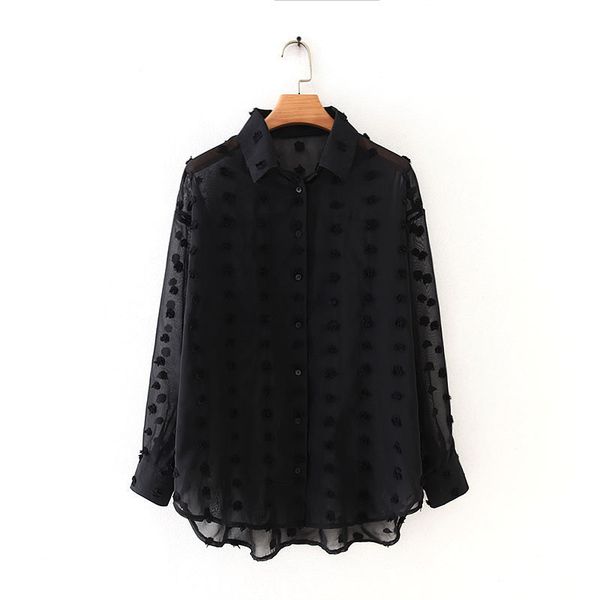 women oversized black blouse long sleeve irregular shirt casual polka dot see through blusas, White
women oversized black blouse long sleeve irregular shirt casual polka dot see through blusas, White