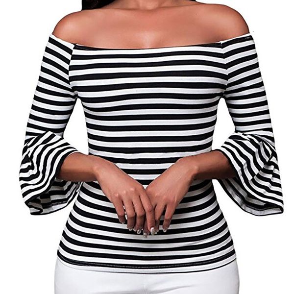 women women blouses women off shoulder blouse flared sleeve stripe shirt womens and blouses haut femmes mode camisas, White
women women blouses women off shoulder blouse flared sleeve stripe shirt womens and blouses haut femmes mode camisas, White