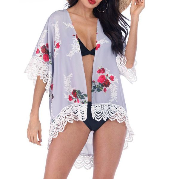 2019 women chiffon floral print bikini cover up cardigan lace patchwork beach tunics kaftan beach dress pareos de playa mujer, Blue;gray
2019 women chiffon floral print bikini cover up cardigan lace patchwork beach tunics kaftan beach dress pareos de playa mujer, Blue;gray