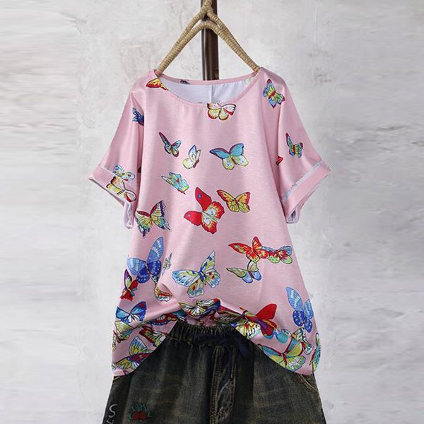 women short sleeve blouses ladies summer large size loose round neck casual butterfly print blouses clothing, Black;blue
women short sleeve blouses ladies summer large size loose round neck casual butterfly print blouses clothing, Black;blue