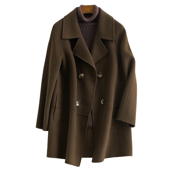 2020 new loose solid color overcoat long fund leisure time temperament wool two-sided wool loose coat, Black
2020 new loose solid color overcoat long fund leisure time temperament wool two-sided wool loose coat, Black